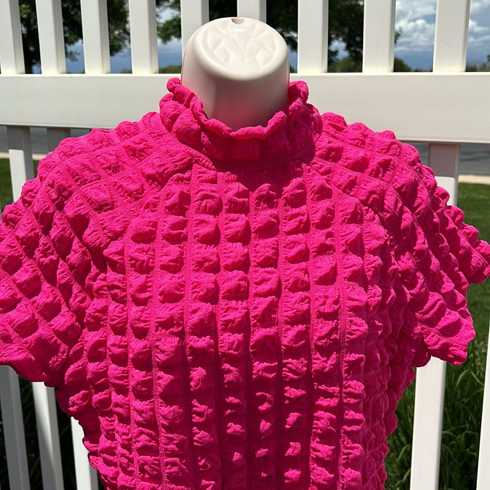 Pink Smocked Poly Dress Size L, NWOT - Picture 4 of 5
